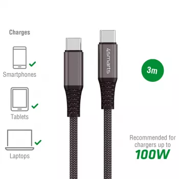 USB-kaabel 4smarts 456267 3m USB C Must 0,48 Gbit/s