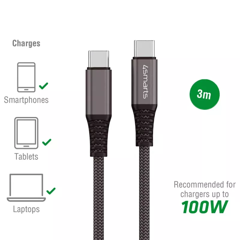 USB-kaabel 4smarts 456267 3m USB C Must 0,48 Gbit/s