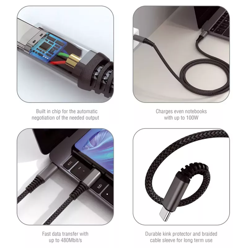 USB-kaabel 4smarts 456267 3m USB C Must 0,48 Gbit/s