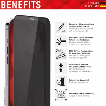 Displex privaatsusekraani kaitse (10H) Apple iPhone 13/13 Pro/14/16e/17e jaoks, öko-paigaldusraam, privaatsusfilter