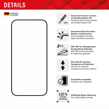 Displex Full Cover ekraanikaitseklaas (10H) Apple iPhone 15/15 Pro jaoks, Eco paigaldusraam, Full Cover