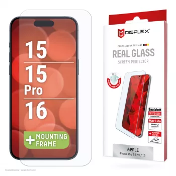 Displex ekraanikaitse (10H) Apple iPhone 15/15 Pro/16 jaoks, Eco paigaldusraam, kriimustuskindel