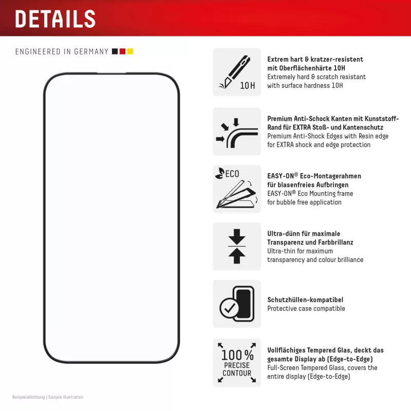 Displex Premium Screen Protector (Full Cover, 10H) for Apple iPhone 16, Eco Mounting Frame, Full Cover
