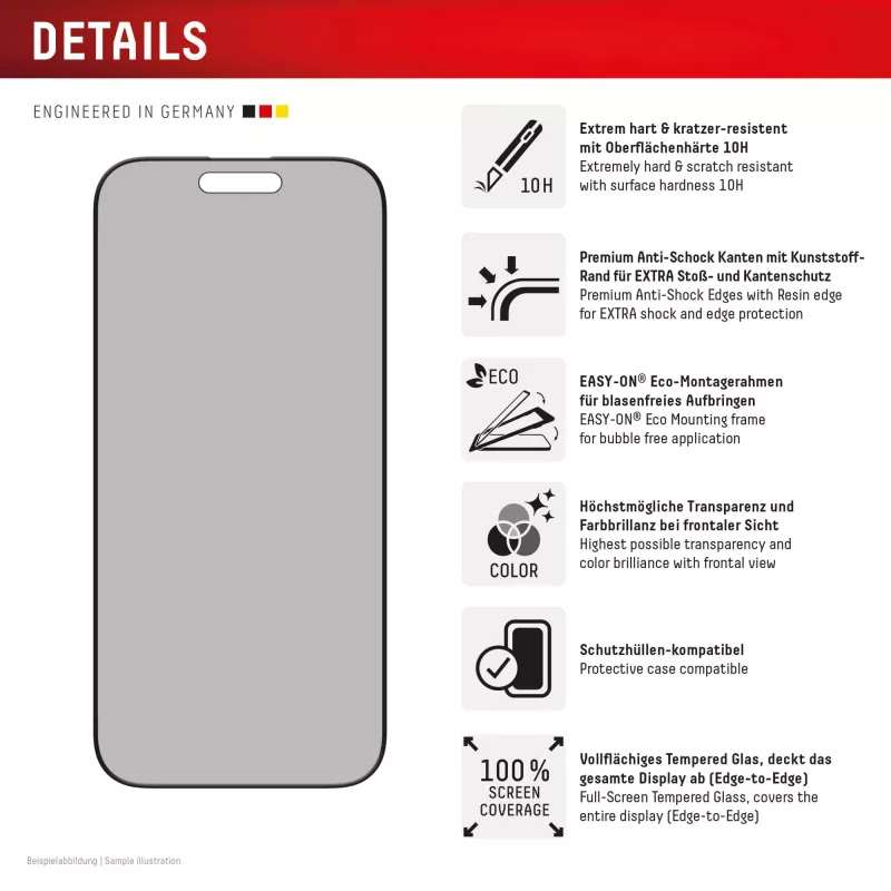 Displexi privaatsusekraani kaitseklaas (10H) Apple iPhone 16 Pro jaoks, Eco paigaldusraam, privaatsusfilter