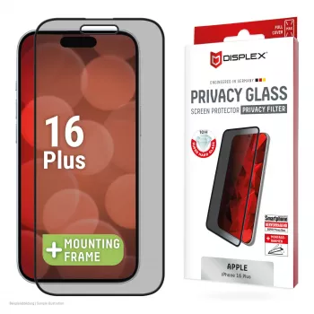 Displexi privaatsusekraani kaitse (10H) Apple iPhone 16 Plus'ile, öko-paigaldusraam, privaatsusfilter