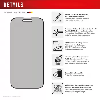 Displexi privaatsusekraani kaitse (10H) Apple iPhone 16 Plus'ile, öko-paigaldusraam, privaatsusfilter