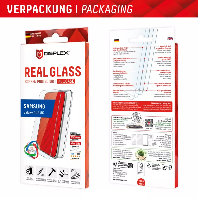 Displex ekraanikaitse + ümbris Samsung Galaxy A55 5G jaoks, Eco paigaldusraam, kriimustuskindel