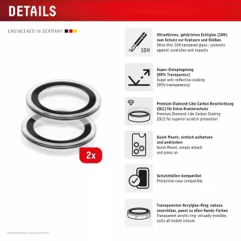 Displex Premium Camera Lens Glass, iPhone Air Glas, 10H, Single Rings, DLC, transparent, Quick Mount