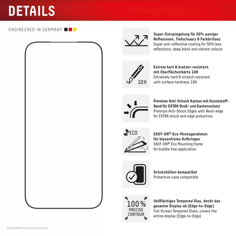 Displexi Premium ekraanikaitseklaas (Full Cover, 10H) Apple iPhone 17 Pro Max jaoks, Eco paigaldusraam, Full Cover
