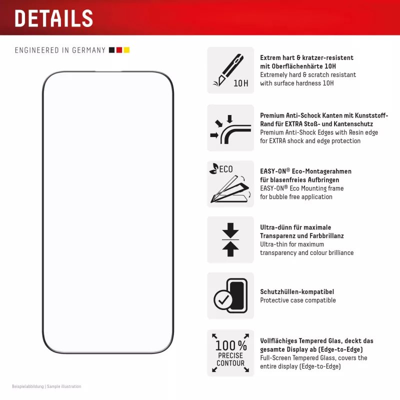 Displex Premium Screen Protector (Full Cover, 10H) Apple iPhone Air, Eco Mounting Frame, Full Cover