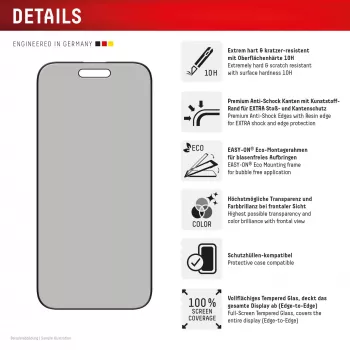 Displex Privacy Screen Protector (10H) Apple iPhone Air jaoks, Eco Mounting Frame, privaatsusfilter