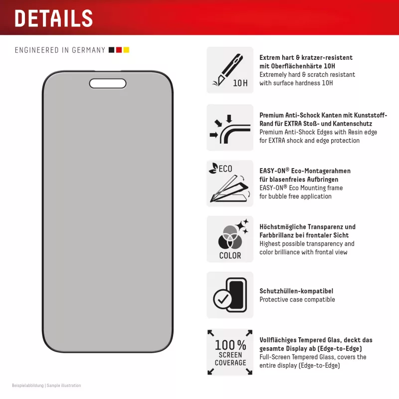 Displex Privacy Screen Protector (10H) Apple iPhone Air jaoks, Eco Mounting Frame, privaatsusfilter