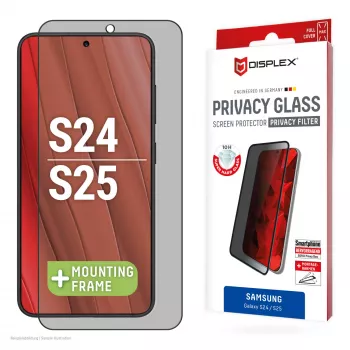 Displex privaatsusekraani kaitseklaas (10H) Samsung Galaxy S24/S25 jaoks, Eco paigaldusraam, privaatsusfilter