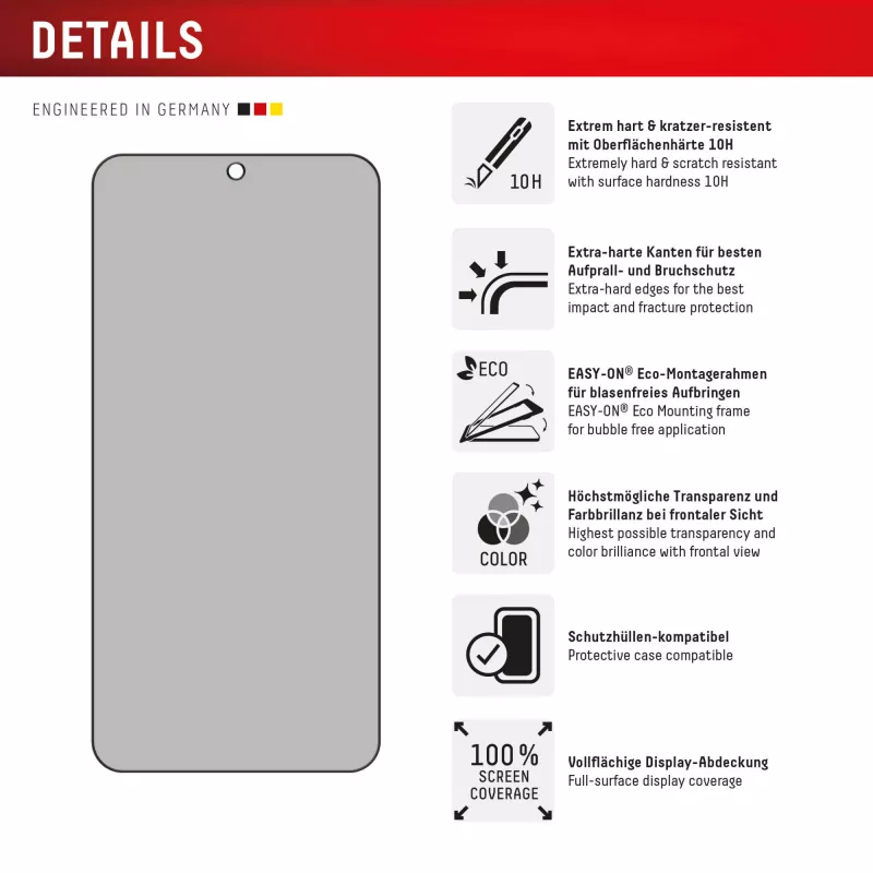 Displex privaatsusekraani kaitseklaas (10H) Samsung Galaxy S24/S25 jaoks, Eco paigaldusraam, privaatsusfilter