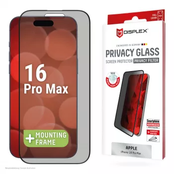 Displex privaatsusekraanikaitse (10H) Apple iPhone 16 Pro Max, ökokinnitusraam, privaatsusfilter