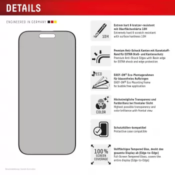 Displex privaatsusekraanikaitse (10H) Apple iPhone 16 Pro Max, ökokinnitusraam, privaatsusfilter