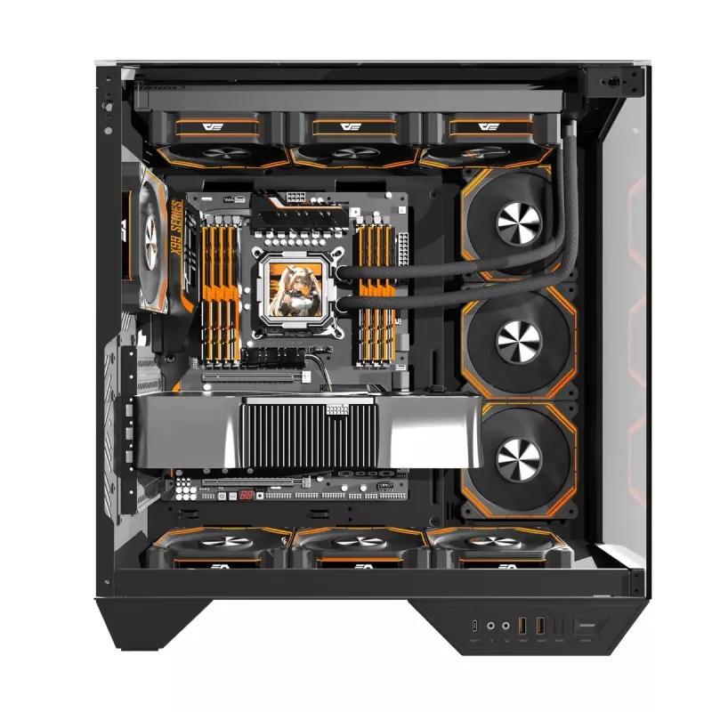 Arvutikorpus Darkflash DY470 Full Tower — must, SPCC, toetab ITX/ATX, HDD 3.5 tolli/2.5 tolli, 1x taga 120 mm, 120 mm küljeventilaatorid