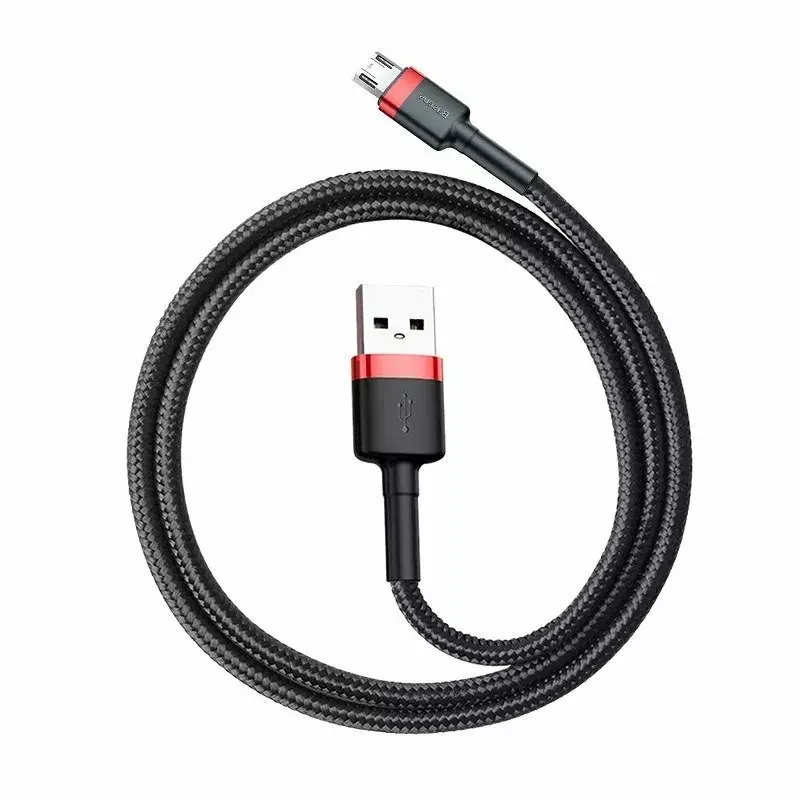 Baseus CAMKLF-B91 nailonist vastupidav andme- ja laadimiskaabel CQ3.0 2.4A USB kuni Micro USB 1m must-punane