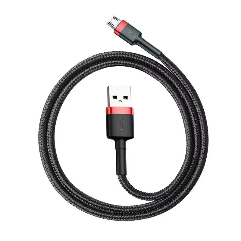 Baseus CAMKLF-B91 nailonist vastupidav andme- ja laadimiskaabel CQ3.0 2.4A USB kuni Micro USB 1m must-punane