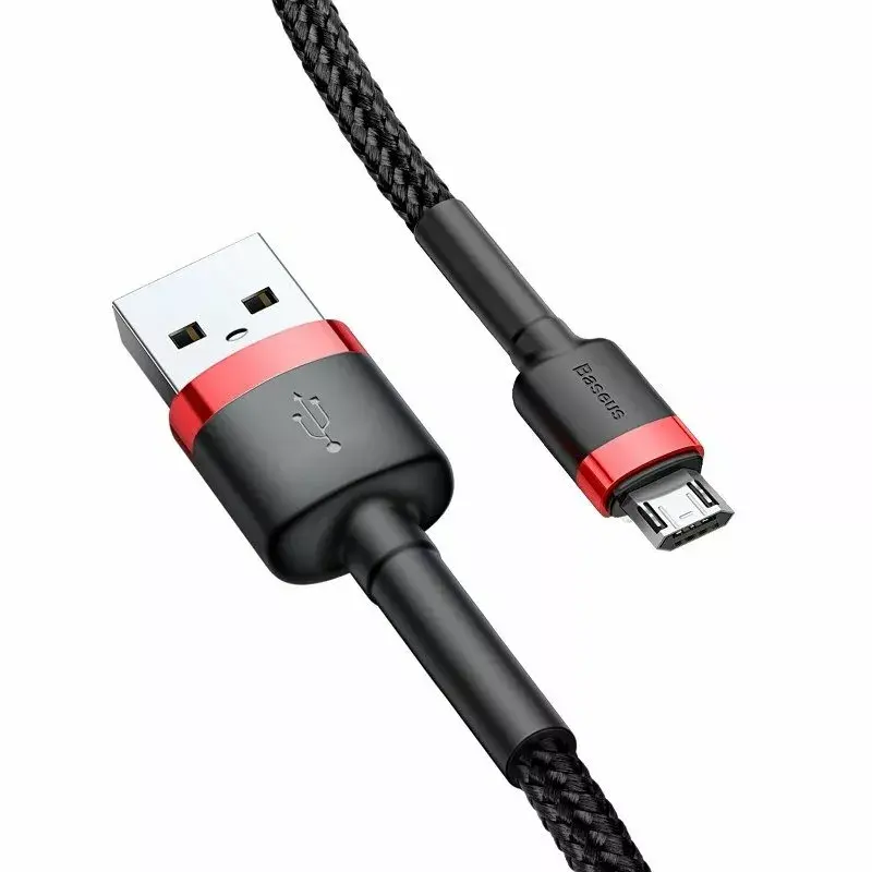 Baseus CAMKLF-B91 nailonist vastupidav andme- ja laadimiskaabel CQ3.0 2.4A USB kuni Micro USB 1m must-punane
