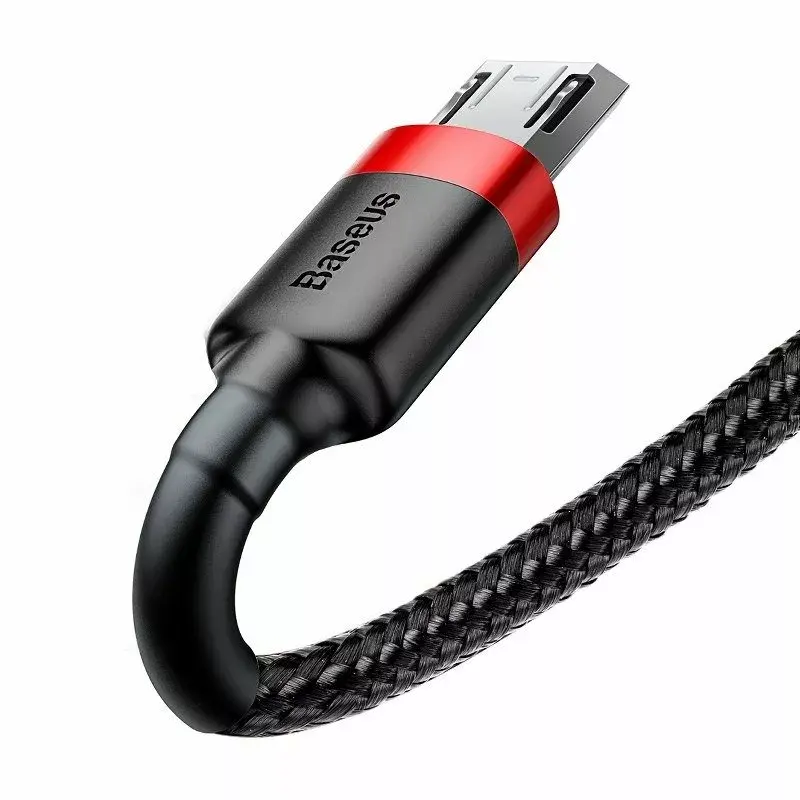 Baseus CAMKLF-B91 nailonist vastupidav andme- ja laadimiskaabel CQ3.0 2.4A USB kuni Micro USB 1m must-punane