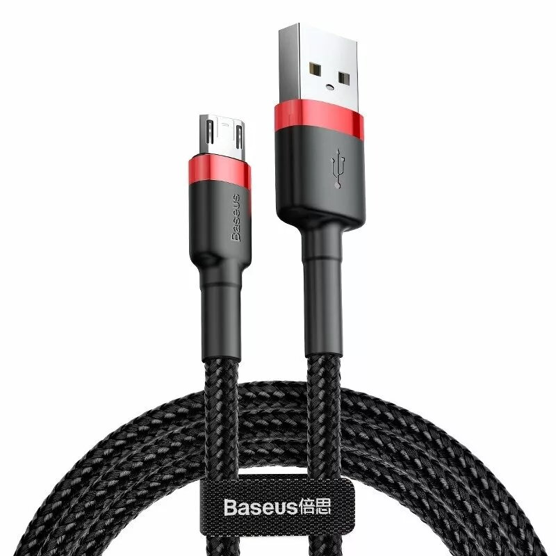 Baseus CAMKLF-B91 nailonist vastupidav andme- ja laadimiskaabel CQ3.0 2.4A USB kuni Micro USB 1m must-punane