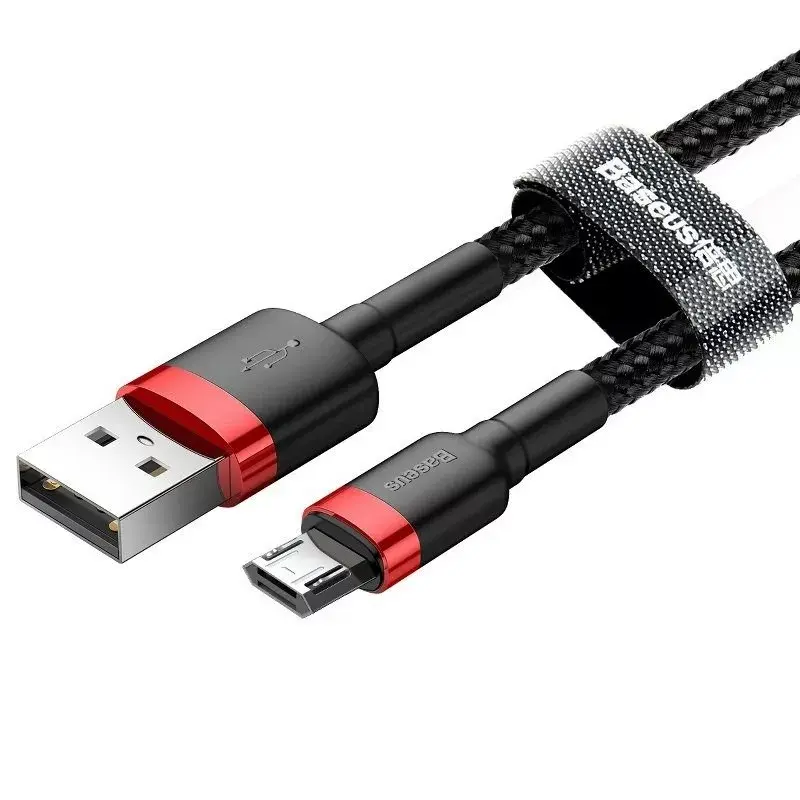 Baseus CAMKLF-B91 nailonist vastupidav andme- ja laadimiskaabel CQ3.0 2.4A USB kuni Micro USB 1m must-punane