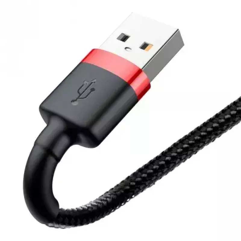 USB-A–Lightning kaabel Baseus CALKLF-C19 2 m — alumiiniumkorpus, 1,5 A, must/punane