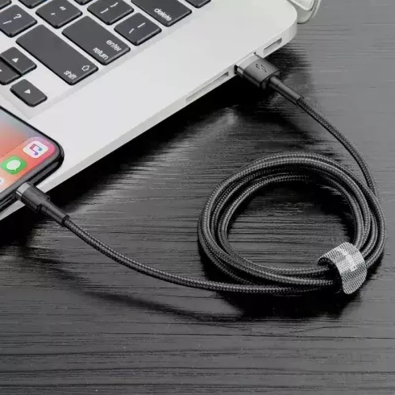 USB A to Lightning kaabel Baseus Cafule (CALKLF-CG1) — nailonpunutis, QC3.0 1.5A, 2 m, hall/must