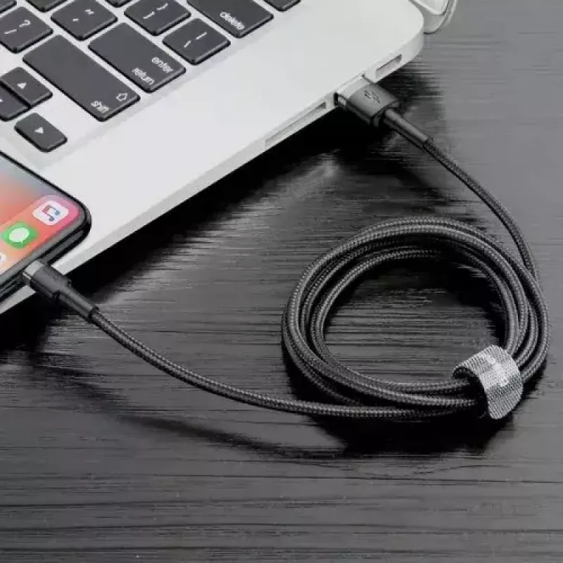 Baseus CALKLF-AG1 Nailonist andme- ja laadimiskaabel USB-C QC3.0 2.4A Lightning-pistikule 0,5 m must, hall