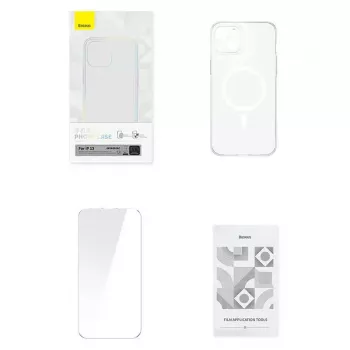 Baseus Magnetic Crystal Clear läbipaistev telefoniümbris iPhone 13-le koos karastatud klaasist ekraanikaitsega
