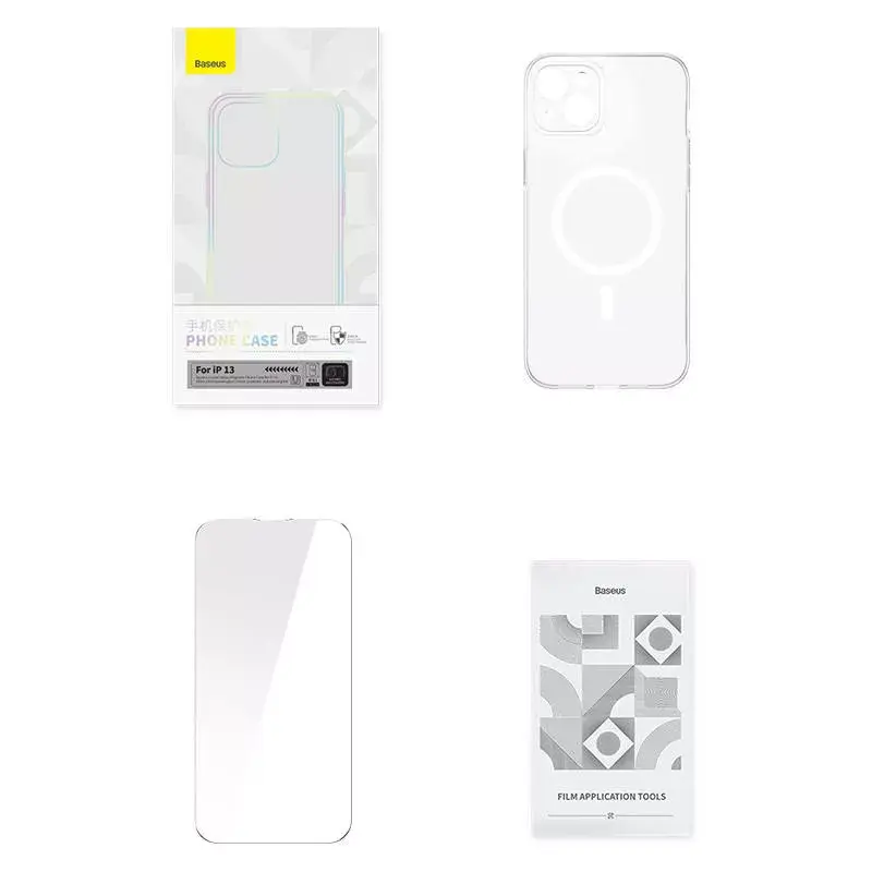 Baseus Magnetic Crystal Clear läbipaistev telefoniümbris iPhone 13-le koos karastatud klaasist ekraanikaitsega