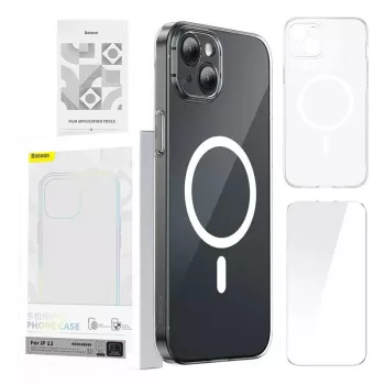 Baseus Magnetic Crystal Clear läbipaistev telefoniümbris iPhone 13-le koos karastatud klaasist ekraanikaitsega