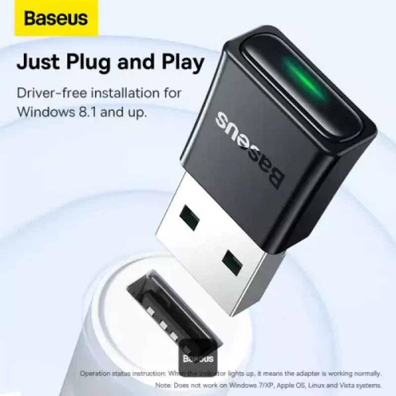 Baseus BA07 Mini Bluetooth-adapter arvutile, USB 5.3 juhtmevaba Bluetooth-dongelvastuvõtja - Must