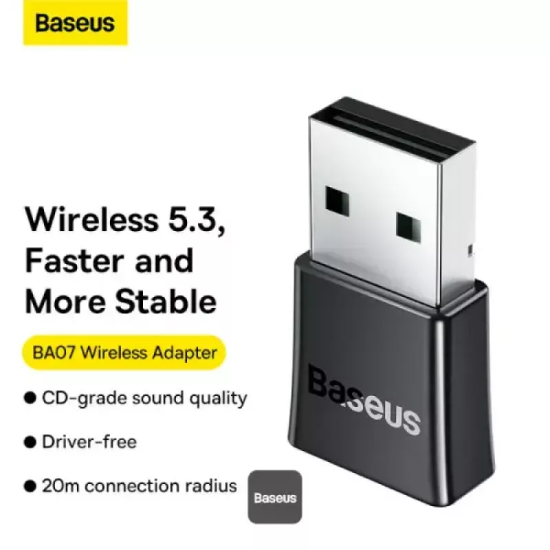 Baseus BA07 Mini Bluetooth-adapter arvutile, USB 5.3 juhtmevaba Bluetooth-dongelvastuvõtja - Must