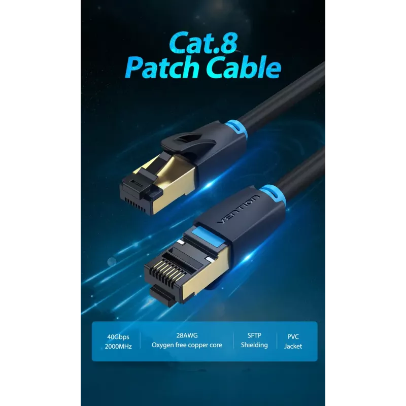 Ethernet patch-kaabel Vention Cat.8 S/FTP 1 m Must RJ-45 Gold-plated