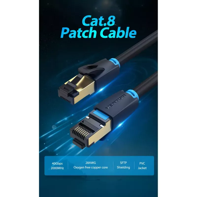Võrgukaabel Vention Cat.8 S/FTP RJ-45 kuni RJ-45 3 m, 40GbE, 2000 MHz, must