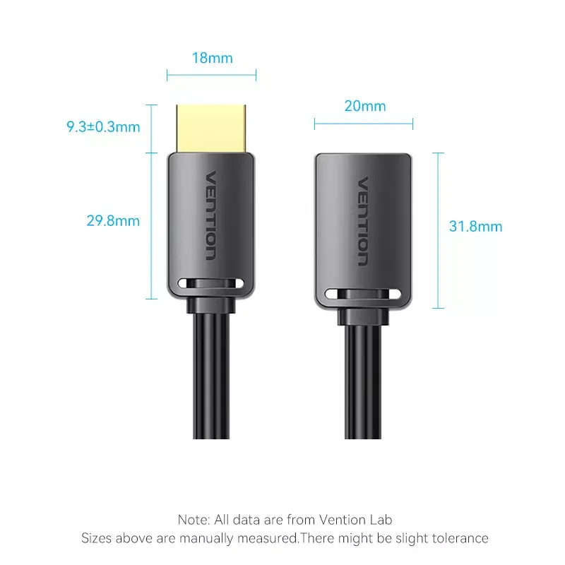 HDMI-kaabel Vention AHCBI 3 m, HDMI Type A isane kuni emane, 18 Gbit/s, HDMI 2.0, 4K@60Hz, HDR, kullatud kontaktid