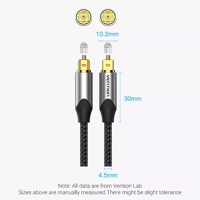 Optiline helikaabel Vention 3 m TOSLINK isane-isasele, hall, nailonkate, kullatud kontaktid
