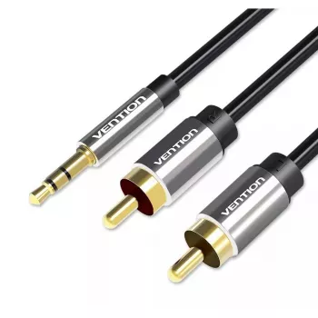 Audio kaabel Vention 3.5mm male to 2×RCA male, 3 m, Must, gold-plated contacts
