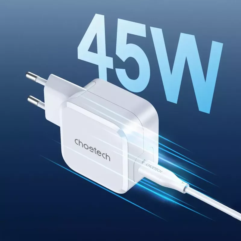 USB-C toiteadapter CHOETECH PD8007 45W EL valge – USB‑C PD 45W