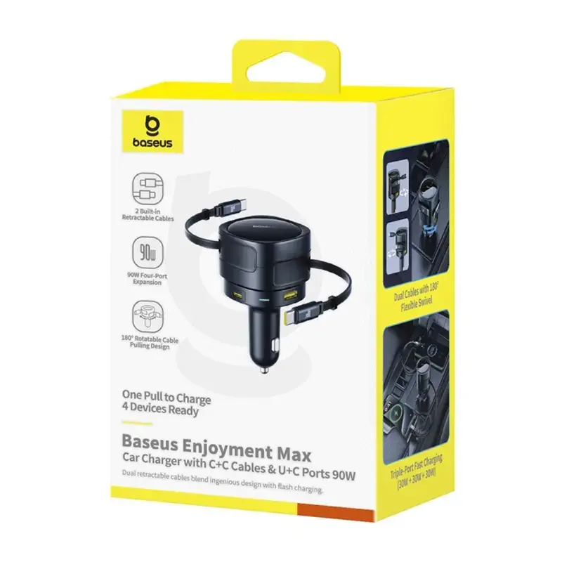 Car Charger Baseus Enjoyment Max 90W koos USB-C ja USB-A portidega