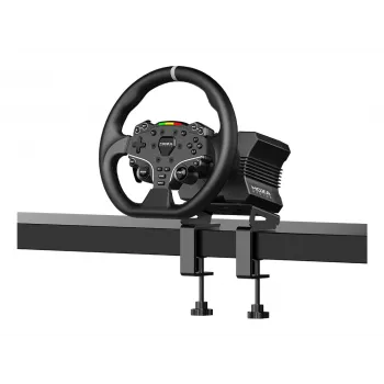 Moza Racing R5 Bundle, Rool + Pedaalid, PC, Juhtmega, Must, Alumiinium, Nahk, Teras, Alumiinium, Nahk