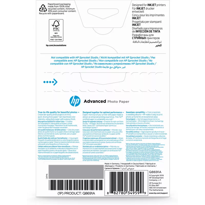HP Advanced fotopaber läikiv 250 g/m² 10 x 15 cm (101 x 152 mm) 25 lehte