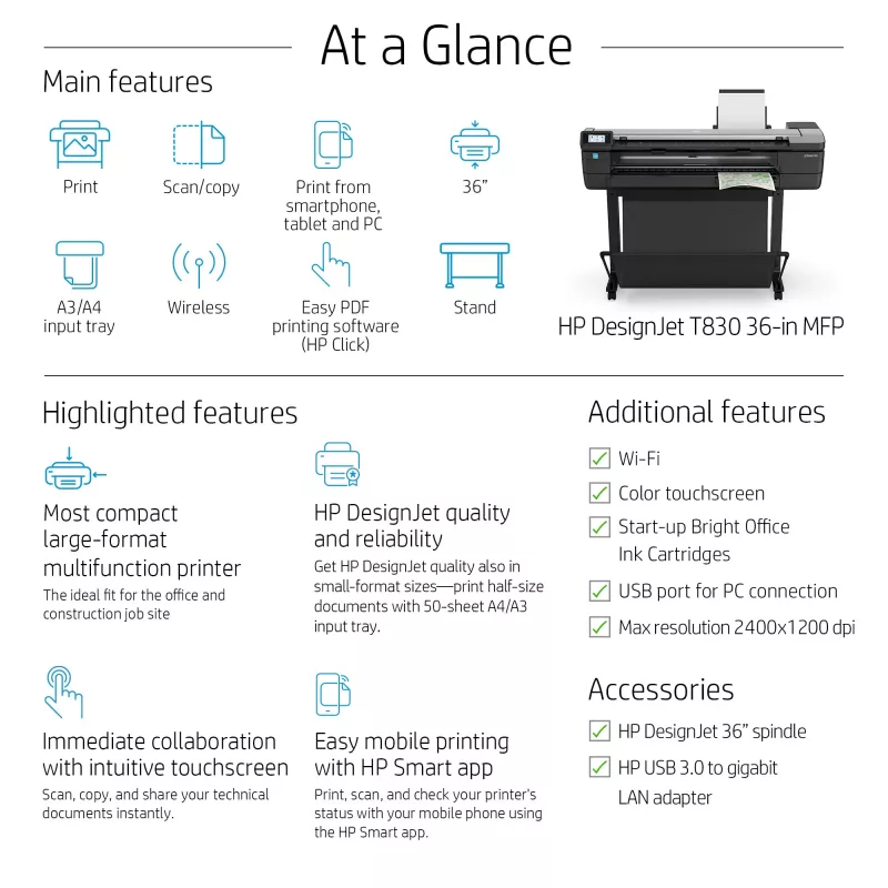 HP Designjet T830 24-tolline multifunktsioonprinter