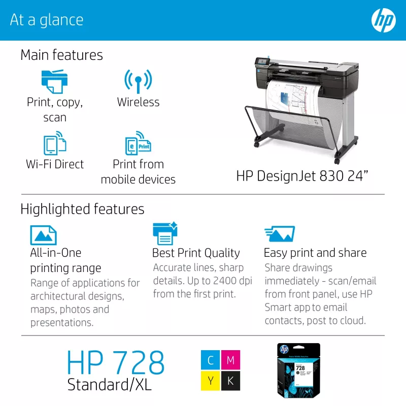 HP Designjet T830 24-tolline multifunktsioonprinter