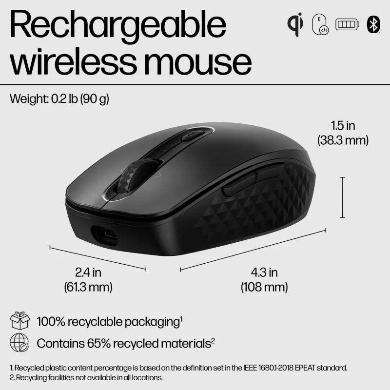 HP 695 taaslaetav juhtmevaba hiir, mõlemakäeline, Bluetooth, 4000 DPI, must