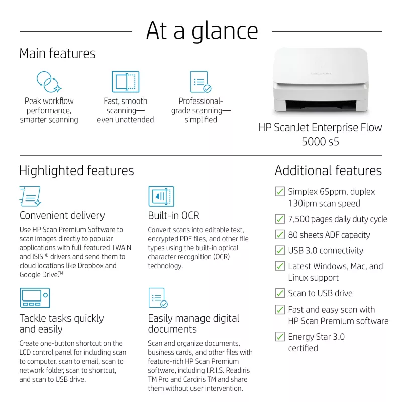 HP Scanjet Enterprise Flow 5000 s5 lehtskanner 600 x 600 DPI A4 Valge