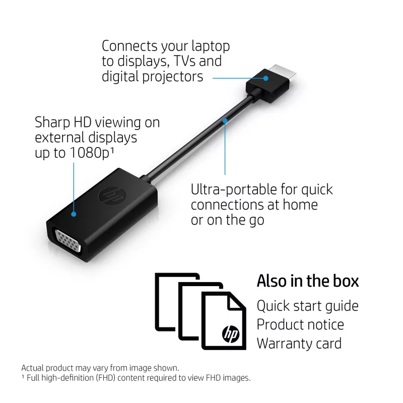 HP HDMI-VGA-adapter, 0,045 m, HDMI, VGA (D-Sub), isane, emane, must