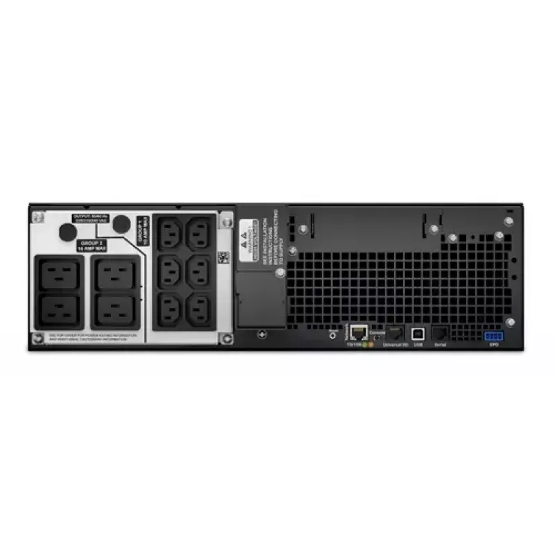 APC Smart-UPS On-Line, 5kVA, Rackmount 3U, 230V, 6x C13+4x C19 IEC pistikupesa, võrgukaart, pikendatud tööaeg, koos siinikomplektiga, 6-aastane garantii